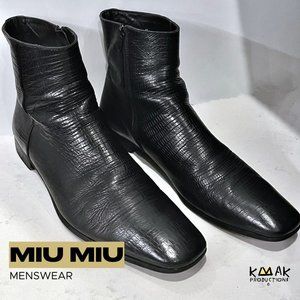 Rare Miu Miu Men's Black Leather Zip Ankle Boots